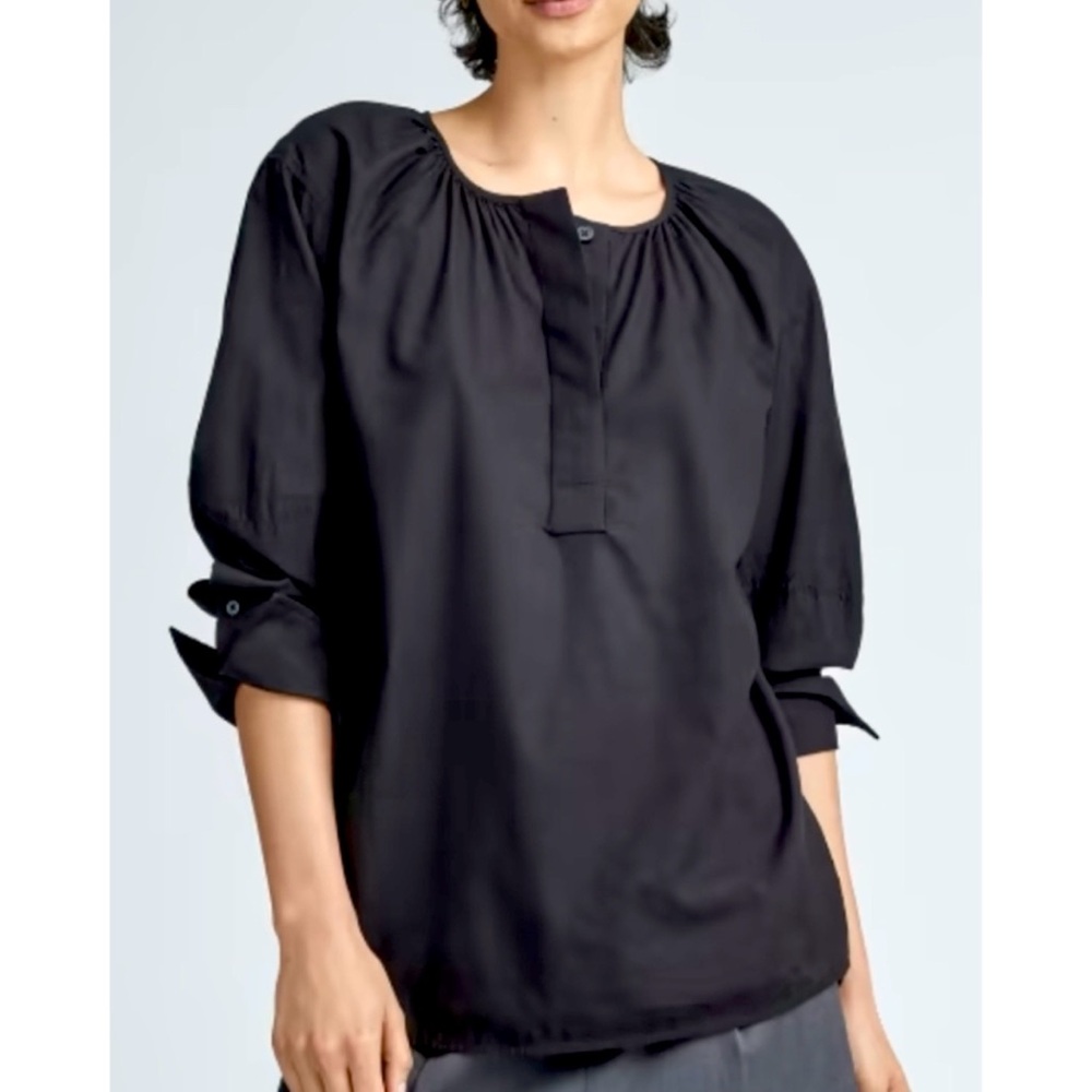 EVERLANE 4 M/L BLACK SILKY COTTON TOP BALLOON SLEEVES FRENCH CUFFS BOXY OVERSIZE